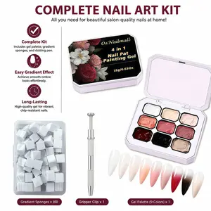 Osnailmall 9 Colors Nail Pat Painting Gel, 100pcs Sponge & Nail Gripper, Nail Art, Quick Dry No-Wipe, Gradient Color Changing, UV/LED Gel