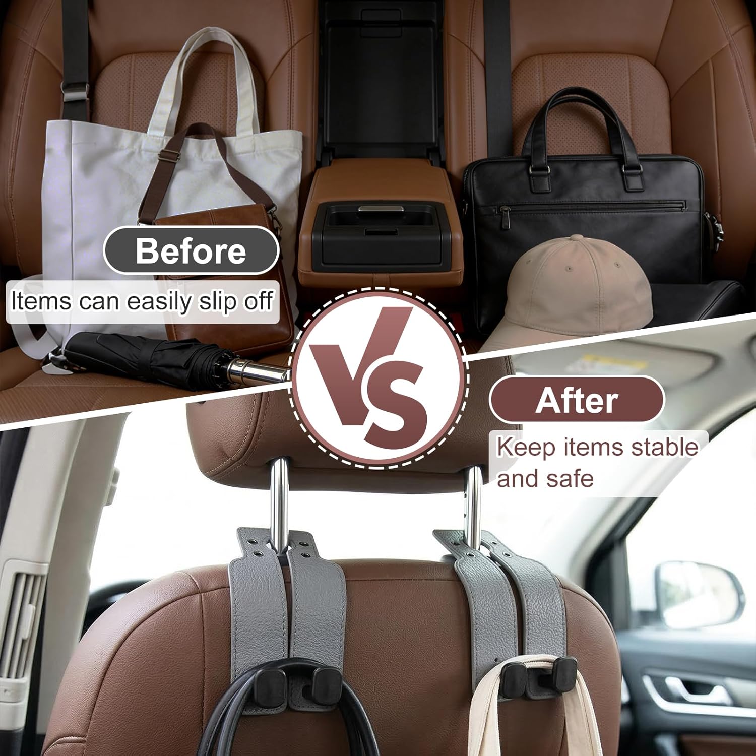 Car Seat Back Storage Hook, Car Purse Hook, Car Seat Hooks for Headrest, Car Hooks for Purses and Bags Cute (Black-2 Pack)