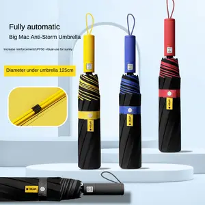 Upgrade Long Handle Umbrella, 10 Spokes, Dual Frame, 125cm Diameter, Sunshade Umbrella, UV Protection, Suitable for 3-4 People, Colored Handle