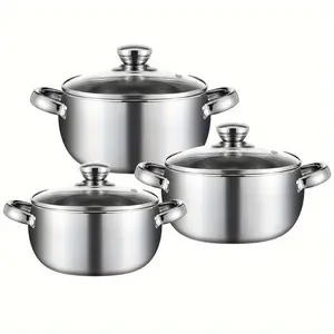Stainless Steel Cookware Set with Lid, 3 Counts/set Stockpot with Lid, Versatile Kitchen Essentials for Soups, Hot Pots, Pasta & Seafood Stews, Induction Pots Pans