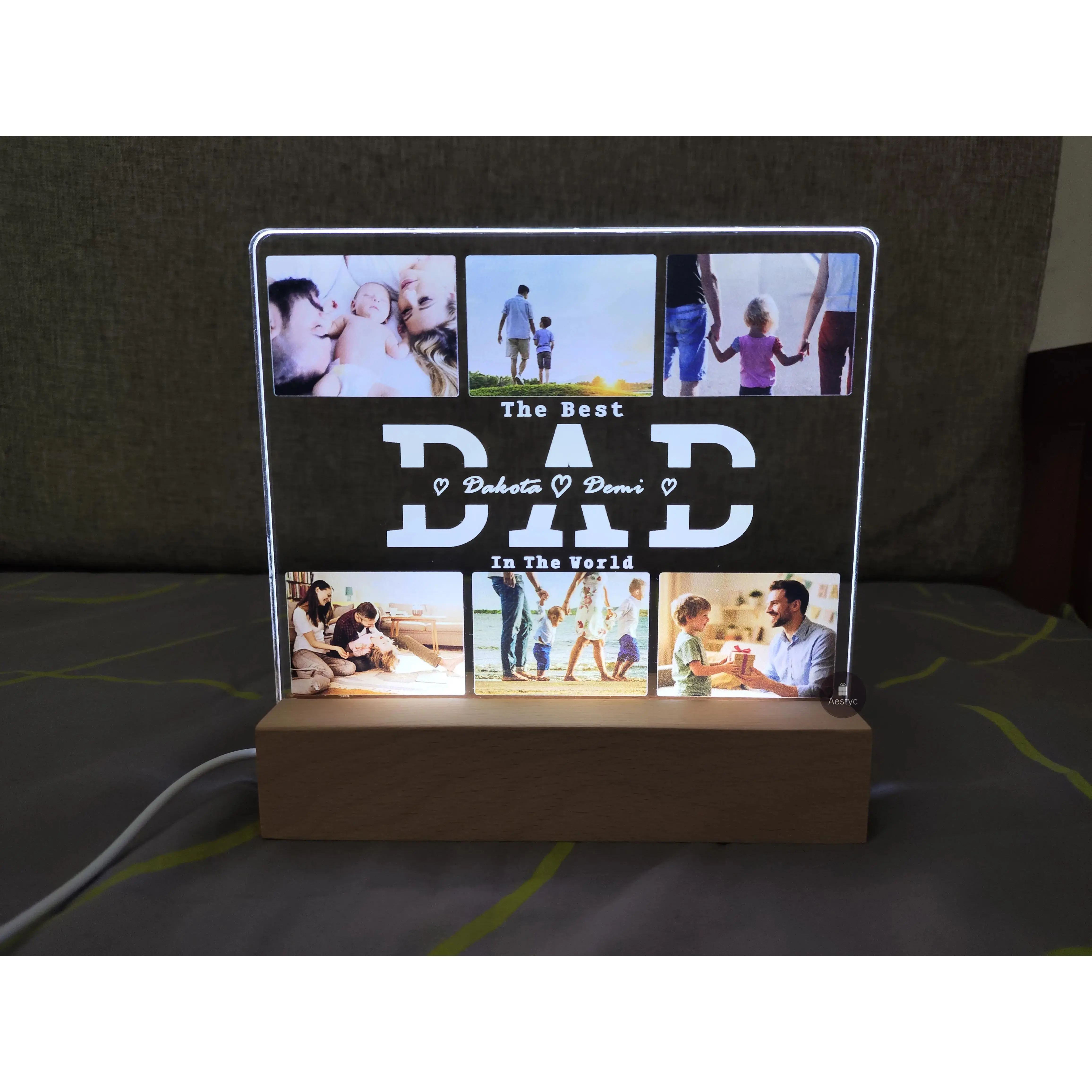 Personalized Photo Collage Dad Photo Gift Father's Day Gifts Customized Picture Frame Custom Fathers Day Photo Collage Dad Birthday Gift Music Plaque Night Light
