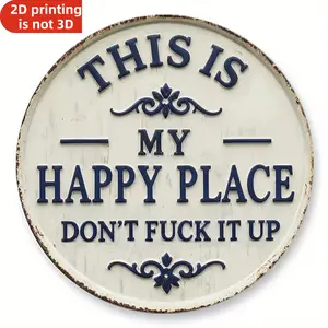 Welcome Sign for Front Door Round Metal Welcome to My Happy Place Plaque for Home Office Bedroom Kitchen Dining or Bar Decor 8x8in/12x12in