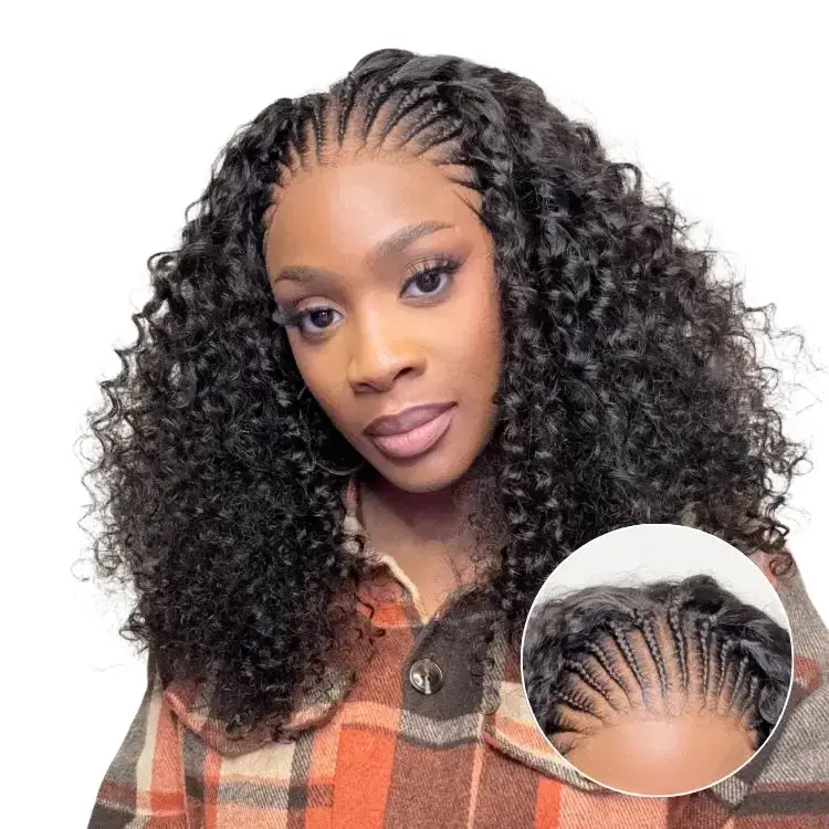 LUVME Human Hair Lace Front Wig, Preplucked Readitress Knotless Fulani Braids Deep Wave, Glueless 13x4 Ear-to-Ear HD Lace Wig, Preplucked Wig, Lace Front Wigs African Wigs Natural Looking Wigs Body Wave Wig