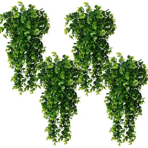 4 count  Hanging Eucalyptus , Faux Eucalyptus Leaf Greenery Vine, UV Resistant Plastic , Artificial Hanging , Ivy Room Decor, Outdoor