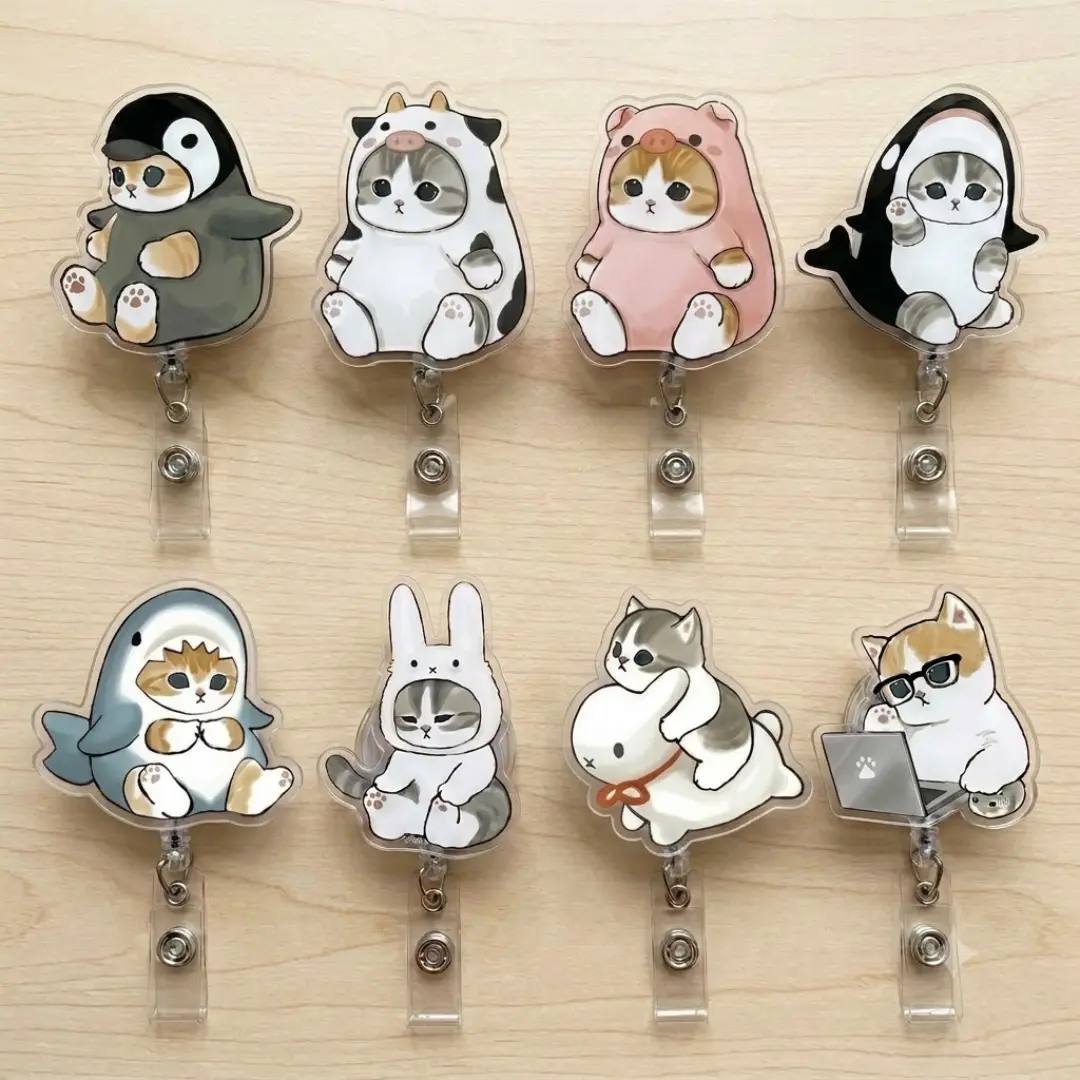 Cute Cat in Animal Costumes Badge Reel Collection - Retractable ID Card Holder for Nurses Doctors and Healthcare Professionals
