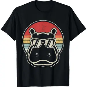 100% Cotton Retro Vintage Hippo Hippopotamus Sunglass T-Shirt