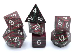 Rainbow Wood DnD Dice Set: 7 Piece Painted Numbers RPG Dice