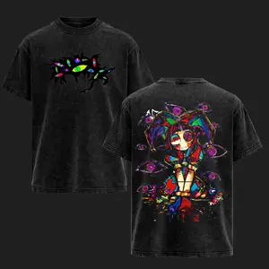 Pomni Digital Circus Horror Style Washed T-Shirt, The Amazing Digital Circus Graphic Tee, Creepy Eye Aesthetic Cartoon Shirt, Oversized Vintage Streetwear Tee