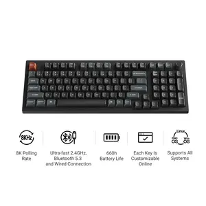 Keychron V5 Ultra Wireless 8K Mechanical Keyboard | 8000Hz Polling Rate | Bluetooth 5.3 & 2.4G | 660-Hour Battery | Volume Knob | 96% Layout 97-Keys | ZMK Firmware | Hot-Swap Gasket Mount | Silk POM Switches | PBT Keycaps | RGB | Pro Gaming for Mac/Window