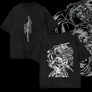 Tanjiro T-Shirt x Demon Slayer Infinity Castle Arc, Hinokami Kagura Sun Breathing Shirt Acid Washed Oversized Cotton Tee Anime Streetwear Oversized Tee Battle Scene Anime Merch Gift for Anime Fans