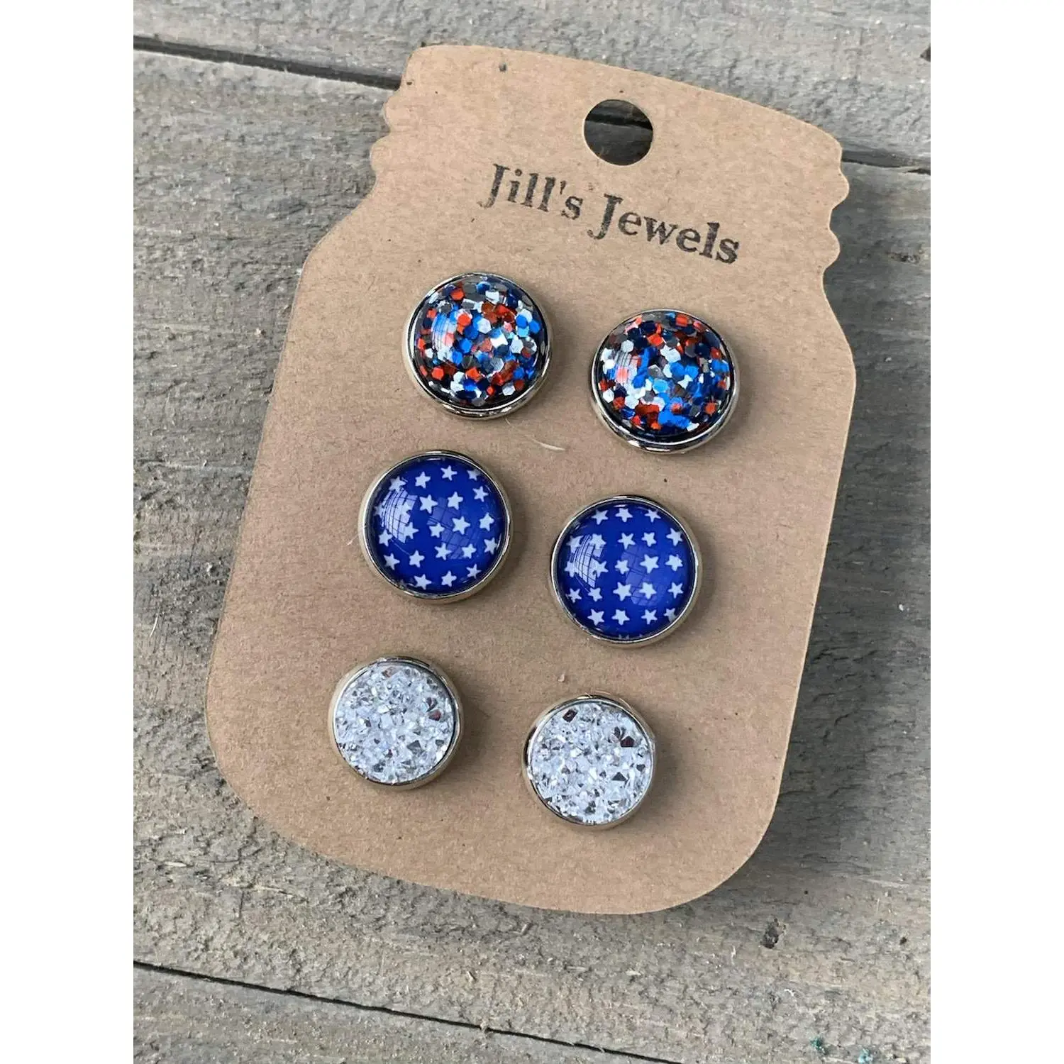 USA Blue Star Faux Druzy Earring 3 Set