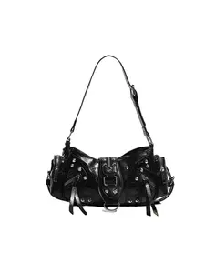 Punk Style Rivet Crossbody Bag, Sweet Cool Girl Fashion, Dual Strap Design, Metal Zipper, Streetwear Trendy Shoulder Bag