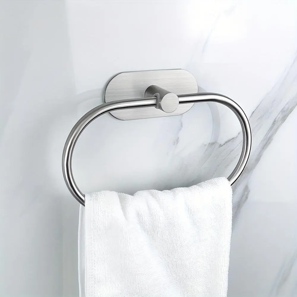 1 Piece Self-adhesive Towel Holder, Bathroom Towel Ring, Stainless Steel Towel Hanger, Bath Towel Rack, Bathroom Accessory