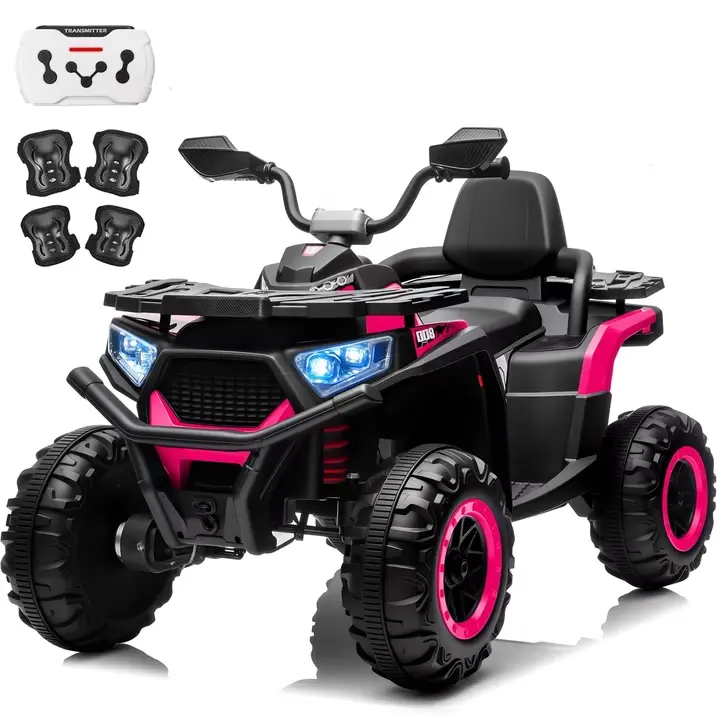 JOYRACER 24V Kids' Electric ATV Quad, Battery Powered Electric Vehicle Quad w/800W Motor, Remote Control, Leather 2-Seater, Kneepads, Bluetooth Music, Spring Suspension, Outdoor Ride-On Toy Gift for 3-8 Year-Olds Boys & Girls