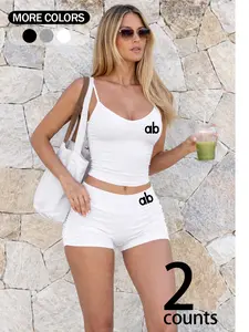 Women's Sexy V-Neck Sleeveless Top & Ruched Tight Shorts Set, Slimming Waist Design, Soft Fabric, Casual, Perfect for Summer