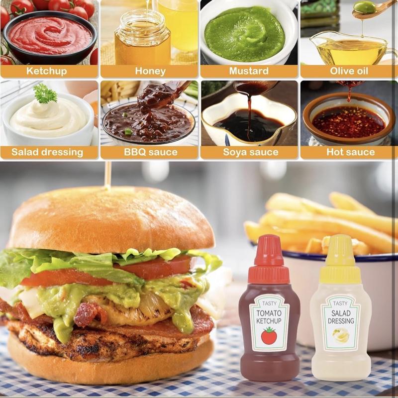 12Pcs Mini Ketchup Bottles, Portable Mini Squeeze Bottle, Mini Sauce Condiment Bottles and Dressing to Go for Lunch(25ml/0.88oz)