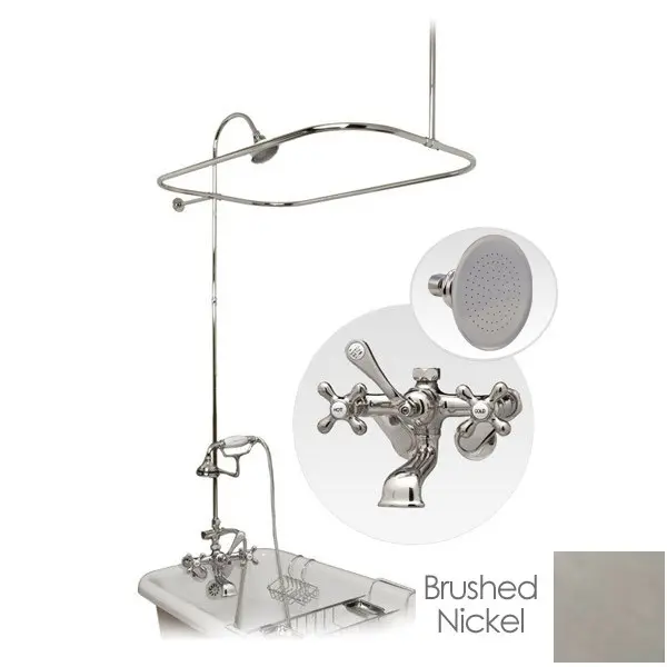 Wall-Mount Rain Shower Head Shower Conversion Kit, 60-Inch Brushed Nickel Clawfoot Tub Enclosure Set with Solid Brass Faucet