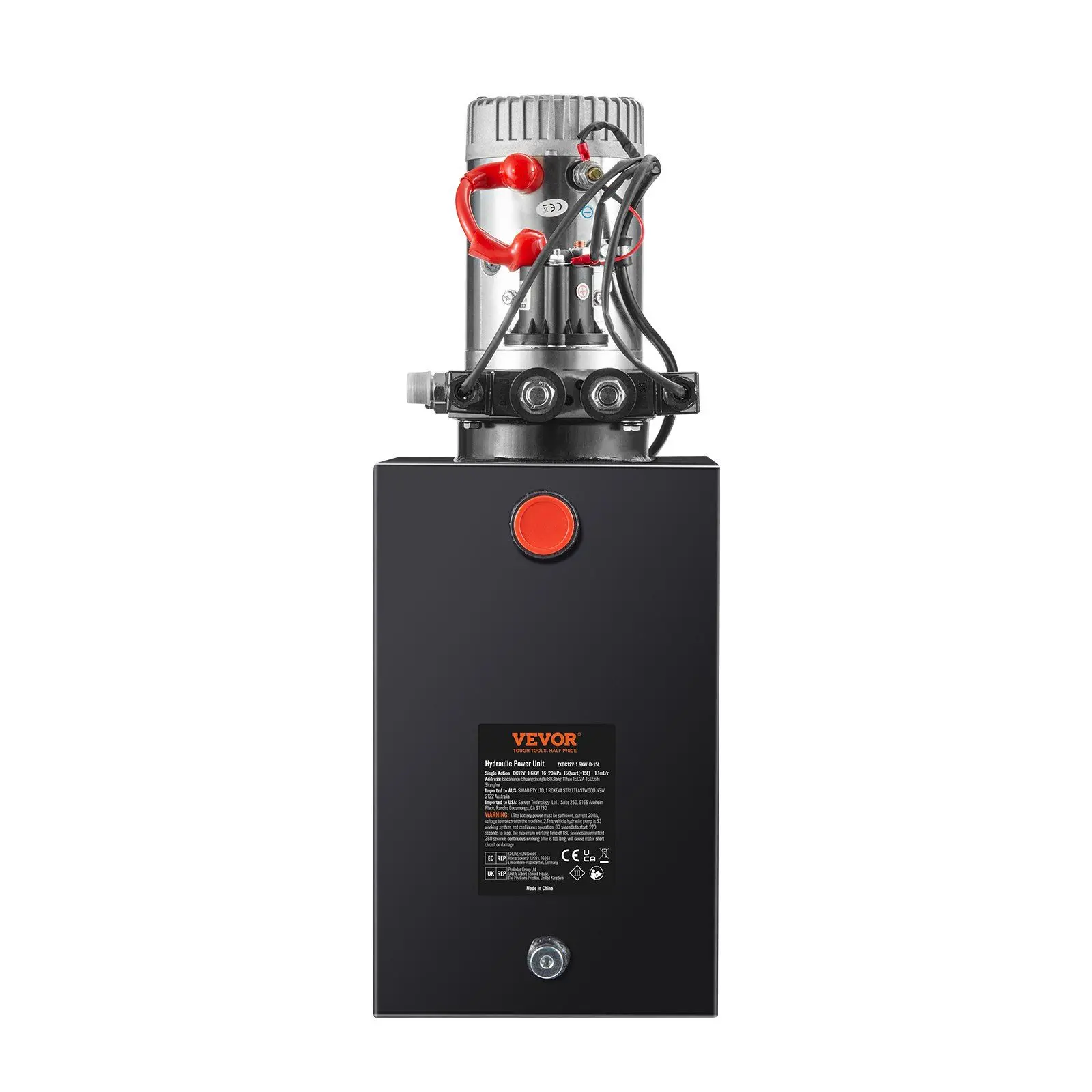VEVOR Hydraulic Pump, 15 Quart Hydraulic Power Unit, Double Acting Dump Trailer Pump, 0.91 GPM Flow Rate, 3200 PSI Max Relief Pressure, DC 12V Hydraulic Pump for Dump Trailer Car Lifting