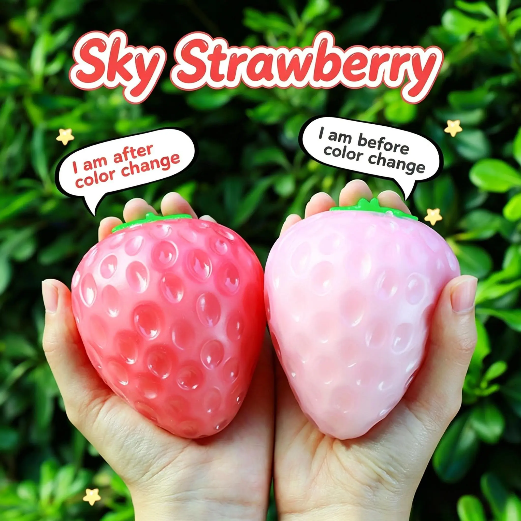 2-Pack Color-Changing Strawberry Squeeze Toy, Creative Squishy Fruit Light-Responsive Stress Ball, Soft Tpr Sensory Toy, Perfect Gift for Adults and Kids