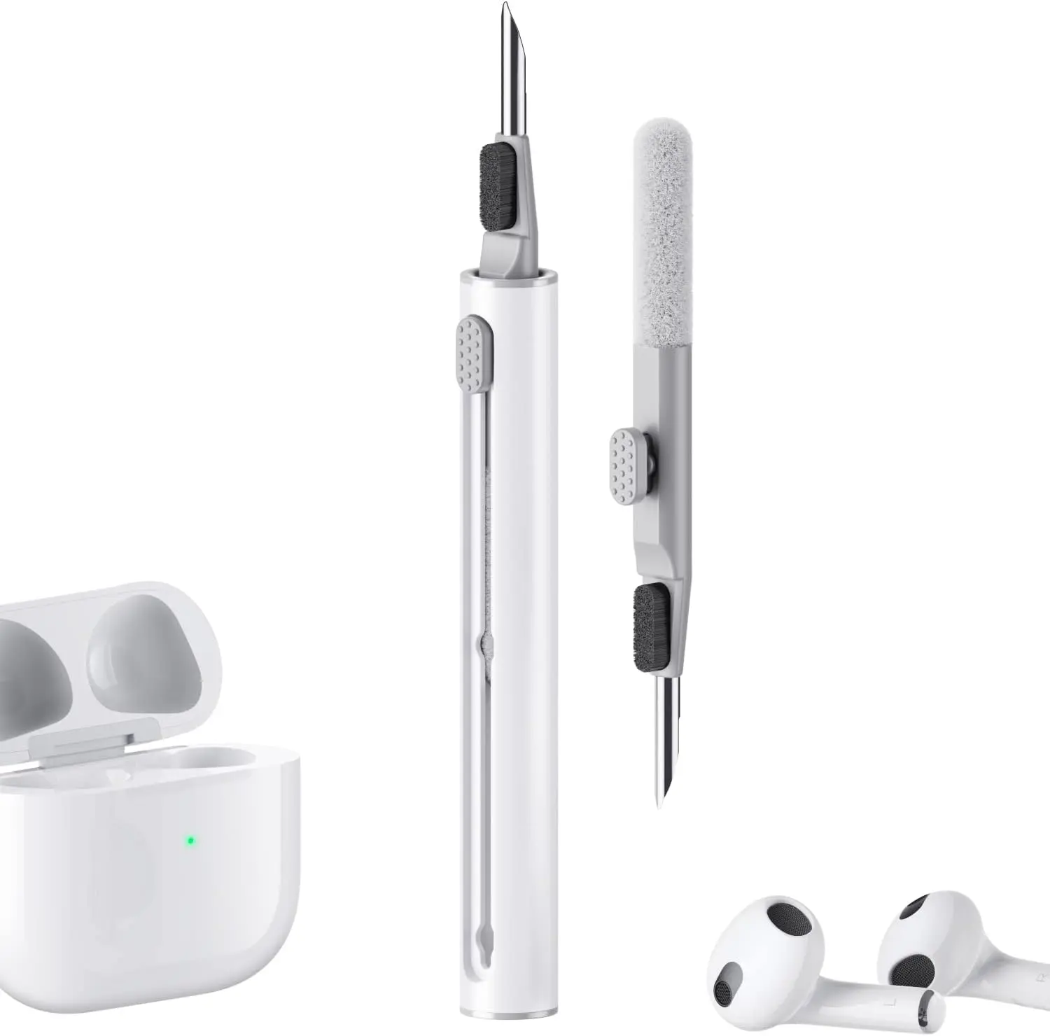 3-in-1 Smart Cleaning Pen Kit - Pen-Sized Metal Cleaner with Soft Brush, Soft Sponge, Safe Gentle Materials, Easy Pocket or Bag Storage for Wireless Earbuds (1,2,3,Pro Models), Charging Cases, Camera Precision Cleaning