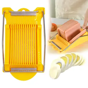 Egg Slicer for Hard Boiled Eggs, Food Slicer with 14 Stainless Steel Wires, Heavy Duty Hard Boiled Egg Cutter, Spam Slicer for Soft Fruit Strawberry Luncheon Meat Home Use (1Pcs, Yellow)