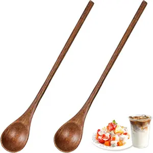 2 count Long Wooden Spoon Wooden Honey Spoon, 7.8 Inch  teaspoons for stirring, Mixing Spoons for Coffee with Long Handle for Kitchen Bar Restaurant