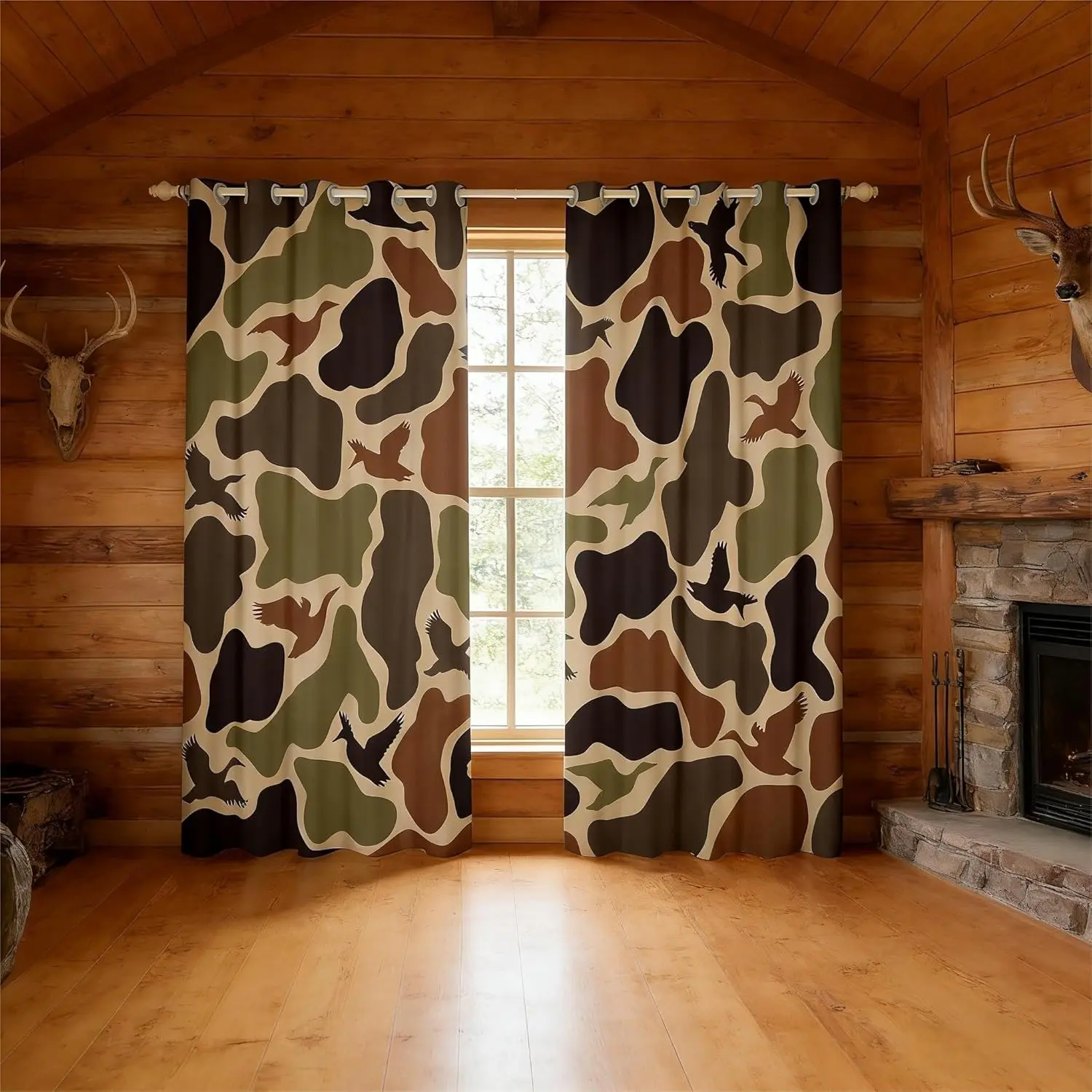 Duck Hunting Blackout Curtains,2 Panels Army Camo Window Curtains Camouflage Military Window Treatments Drapes for Bedroom Wild Woodland Farmhouse