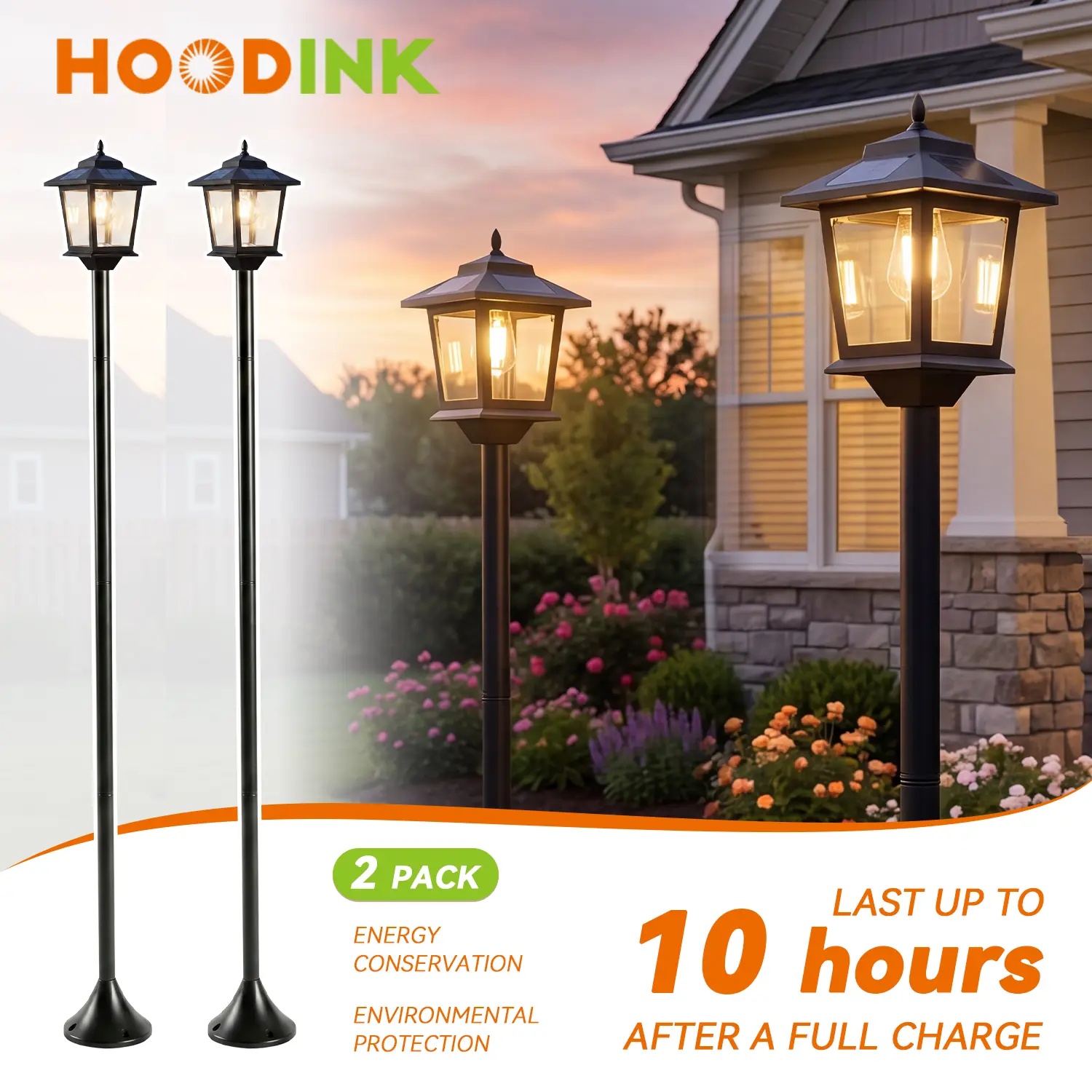 Hoodink 63" Aluminum Solar Lamp Post Light 2Pcs Warm White Solar Powered Outdoor Decor for Garden Pathway Yard Front Back Door mothersdaygiftideas