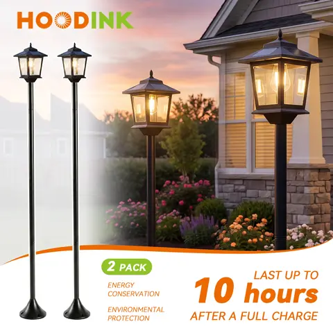 Hoodink 2-Pack 63in Aluminium Solar Lamp Post Lights - Warm White Backyard Lights Outdoor, Solar Garden Lamps for Decking and Patio Lighting, Entryway Decor Home Essentials