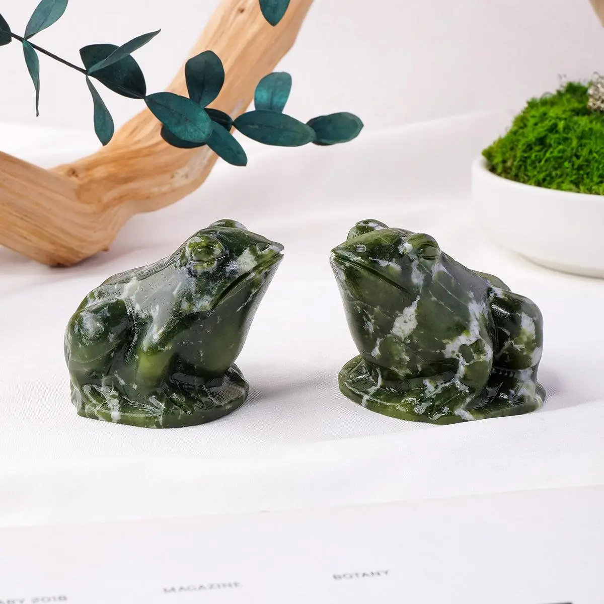 Natural Crystal Green Jade Frog Statue, 1 Count Reiki Healing Crystal Animal Figurine Crafts, Home Decoration Ornament for Living Room Bedroom Office, Ornaments Decor