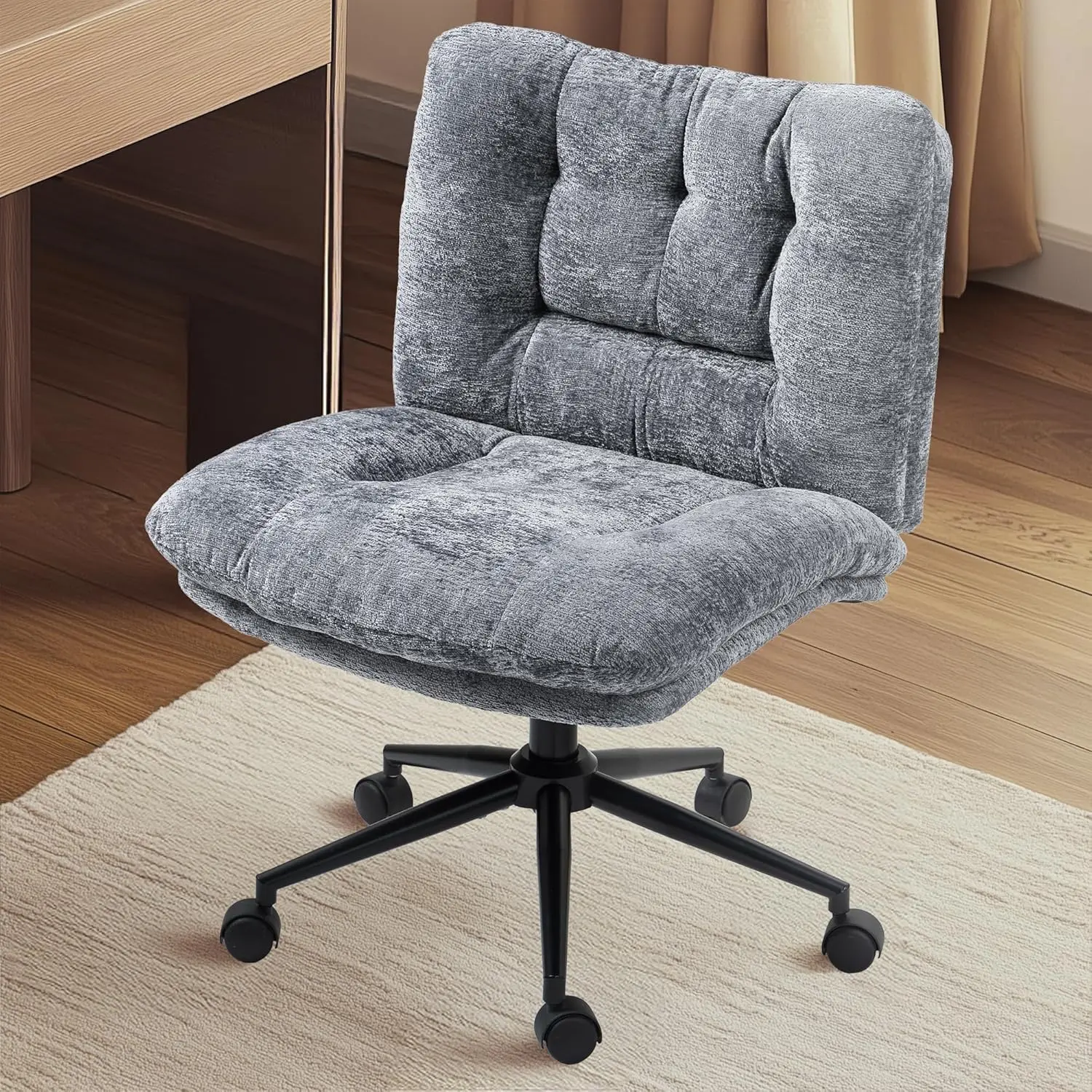 [DealsForYouDays] Extra Large Criss Cross Chair, Oversized Chair with Wheels, Dual-Layer Thickened Cushion, Premium Fabric Morden Home Vanity Chair Wide Seat