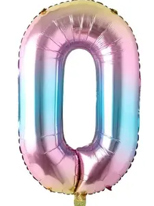 40 inch Rainbow Gradient Colorful Big Size Number Foil Helium Balloons Birthday Party Celebration Decoration Large globos (40 inch Rainbow 0) Aluminum Unicorn