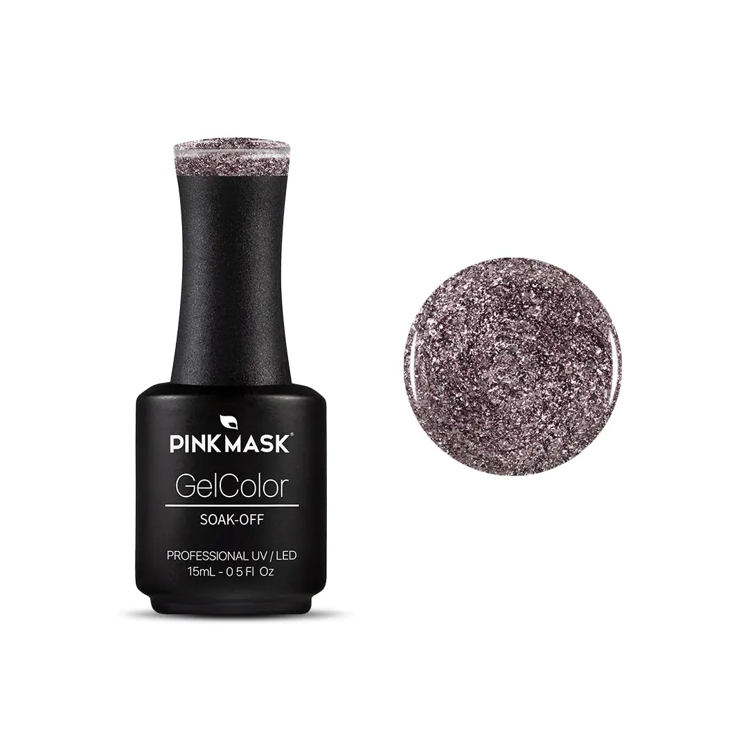 Gel Nail Polish with Metallic Glitter, Fontana Di Trevi Ochre Color - Long-Lasting UV/LED Cured Formula, 15ml Professional Cosmetic for Manicures