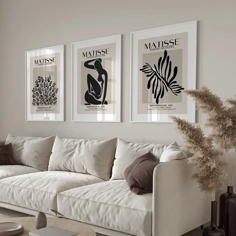 Set of 3 Matisse Grey And Black Wall Art Posters Henri Matisse Poster Prints