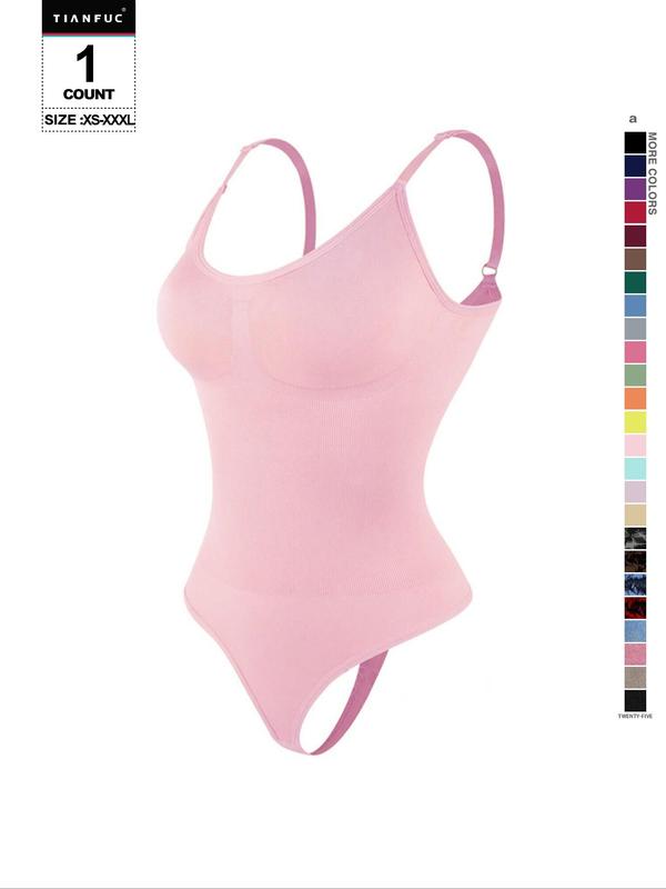 Women's Solid-Color Adjustable-Strap Shapewear Bodysuit, Tummy-Control Spaghetti-Strap Slim Shaper, Seamless Underwear for Women, Invisible Shaper