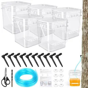 Maple Syrup Tapping Kit for Beginners and Skilled, Maple Tree Tapping Kit 5P Buckets with Lids, 32FT Tube, 10P Maple Syrup Taps, 8P Rubber Plugs, Scissors, 6mm Drill, Collection Maple Syrup Sets