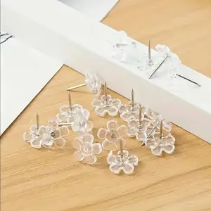 100pcs Transparent Flower Push Pin Display Fixed Nail Plastic Head Steel Tip Wall Push Pin Cork Board Nail Message Board Fixed Push Nail Calendar Photo Suitable for Home Office