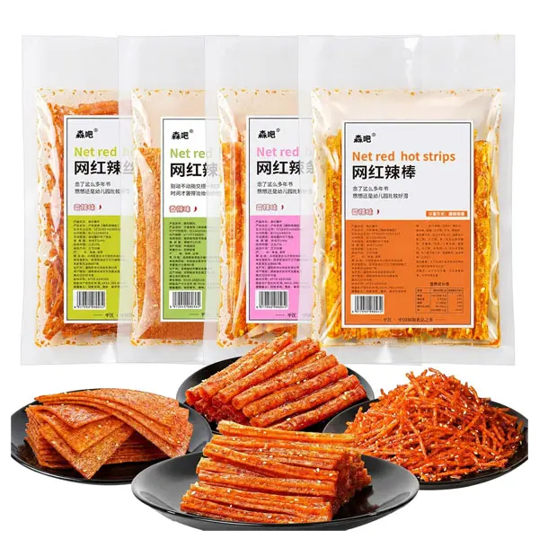 4 Pack Latiao Spicy Strips Chinese Snacks, Spicy Snacks Latio Spicy Strips 70g/2.46 Ounces per Pack, 4 Combinations Packed (Medium Spicy)
