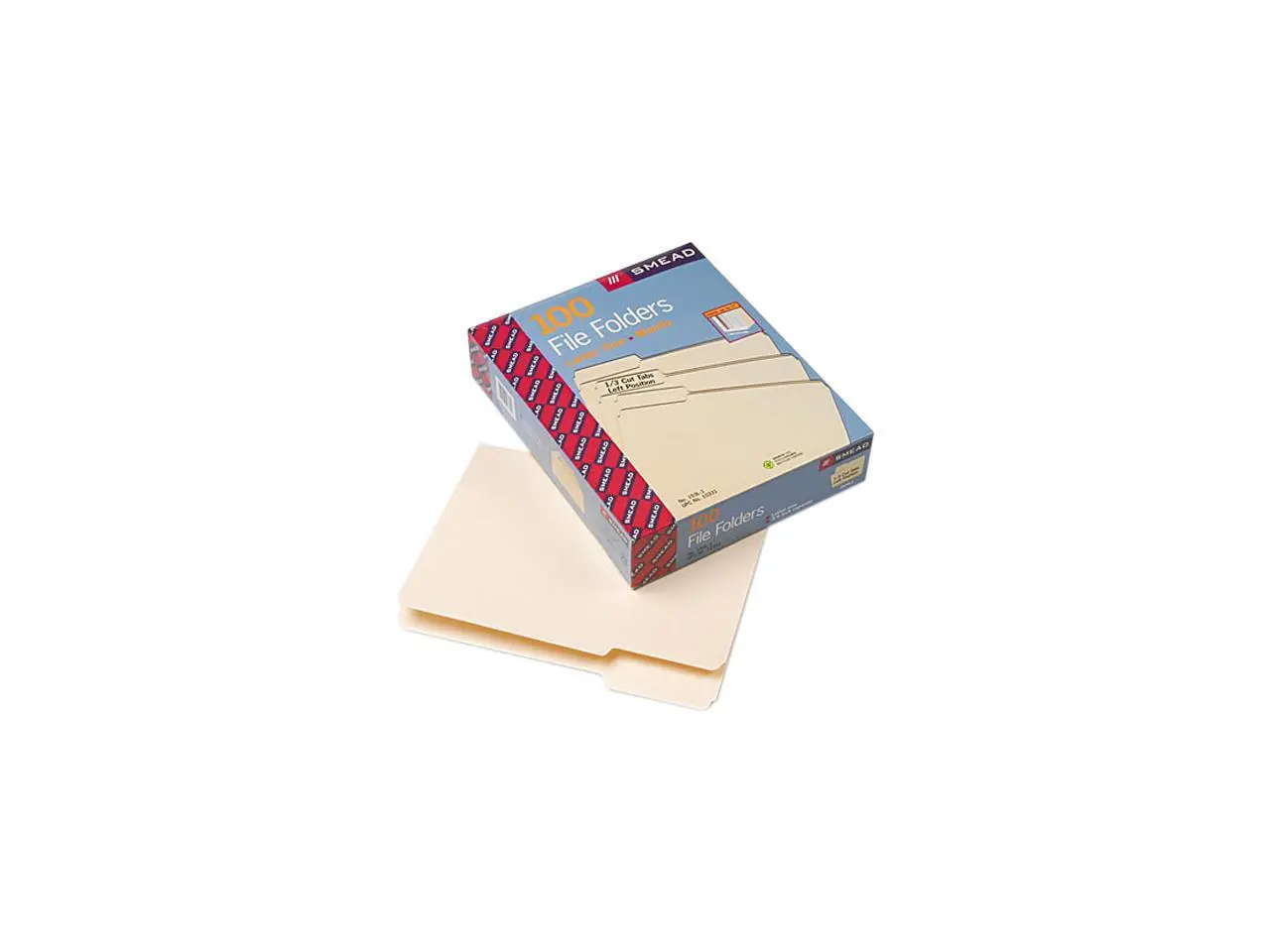 Smead 10331 File Folders, 1/3 Cut First Position, One-Ply Top Tab, Letter, Manila, 100/Box