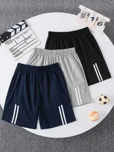 Summer Boys' Multi-Pack Gym Shorts, Medium to Large Kids 3-Piece Colorblock Patterns Print Pants, Football Soccer Shorts Basketball Cycling Casual Sportswear Youth Short