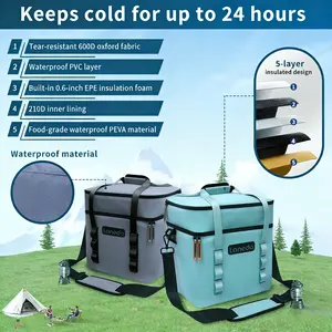 Green/Grey Insulated Refrigerator Bag Waterproof and Leak proof | Portable Soft Refrigerator with Removable Strap, Suitable for Camping, Picnicking, Beach