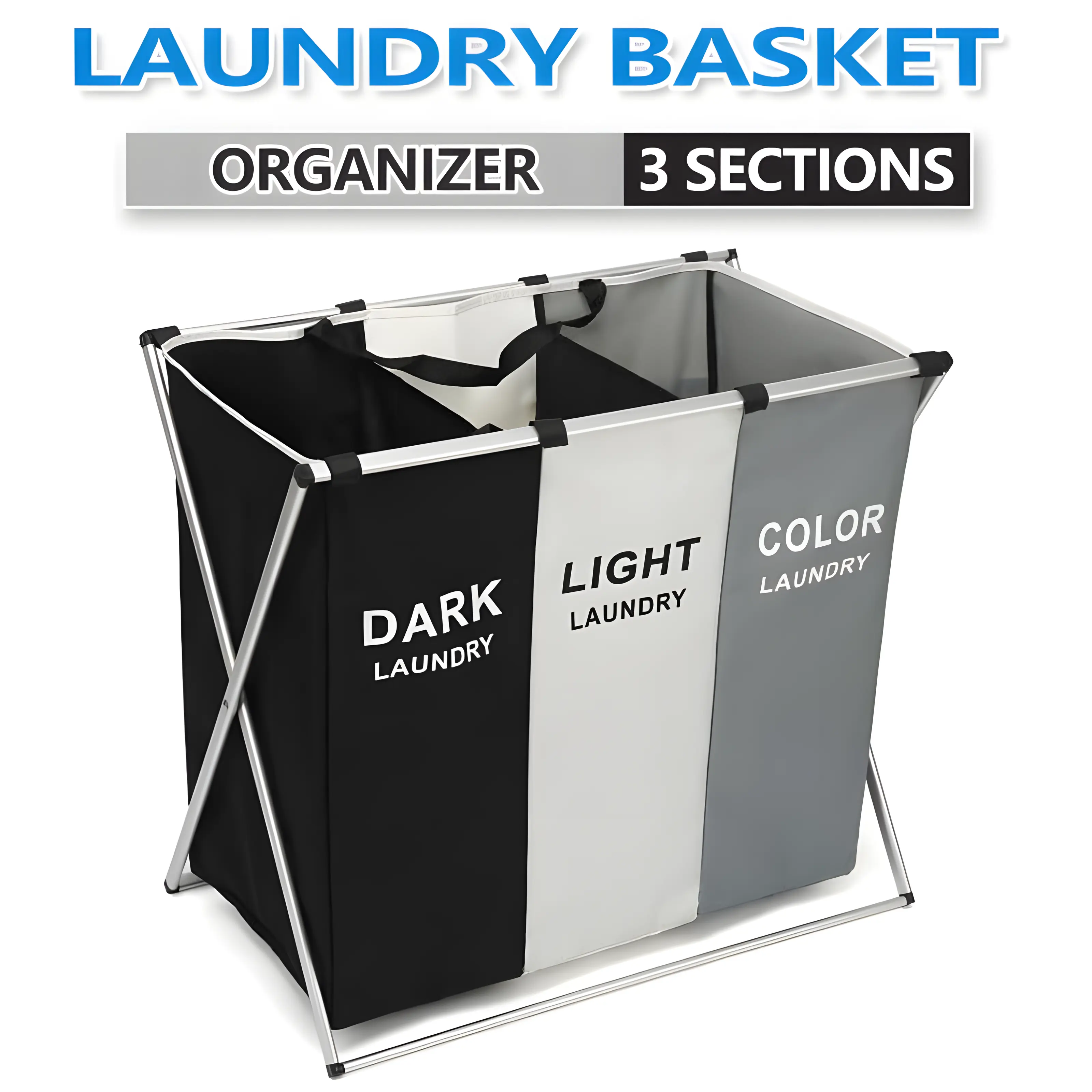 Standard 118L Rectangular Laundry Basket, 3-Section Collapsible Eco-Friendly Sorter, Floor-Mount Organization Container for Home Bathroom Use, Laundry Organization Containers