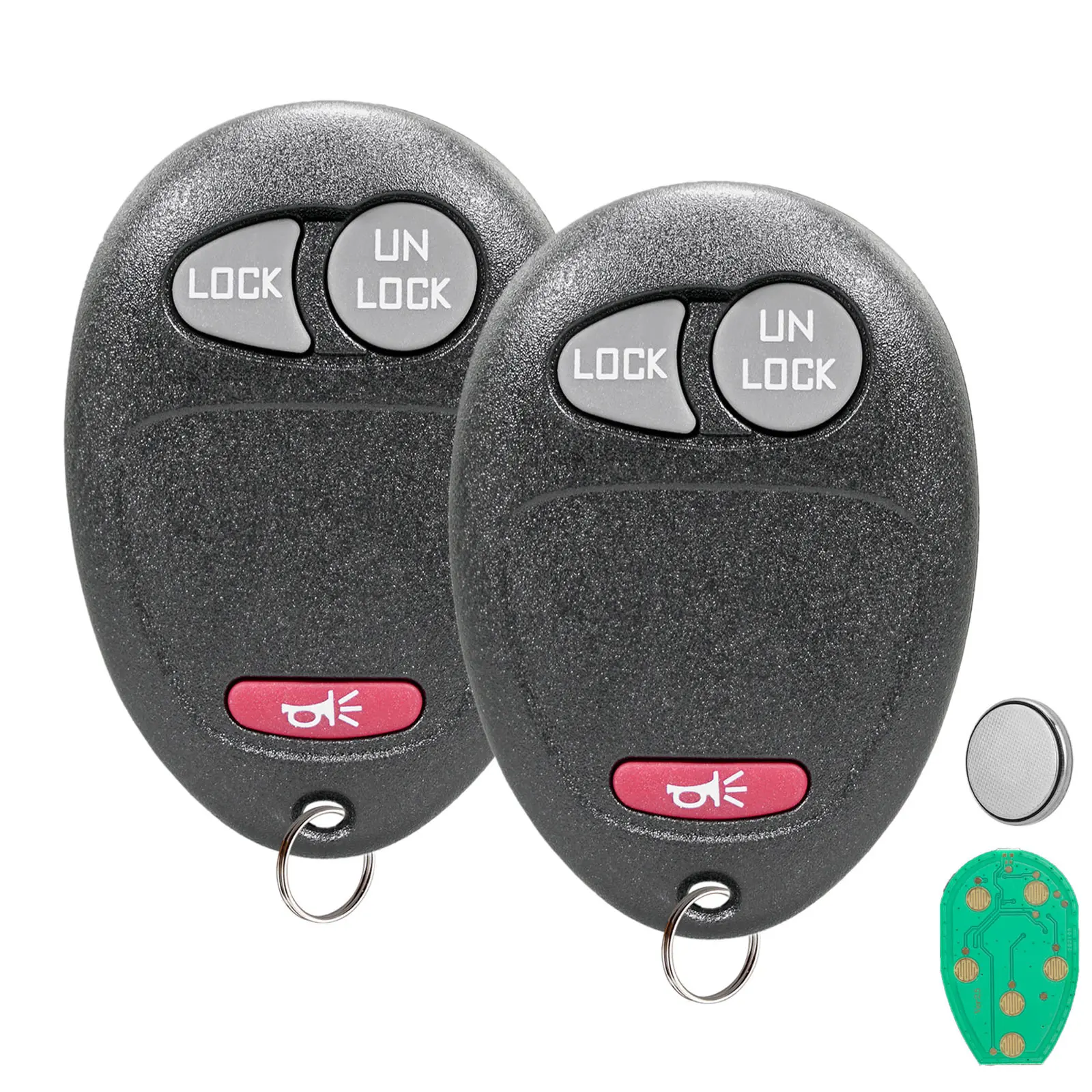 Automotive 2x Key Fob Replacement, 3-Button (Lock, Unlock, Panic Alarm) Car Key Accessories for 2004-2012 Chevrolet Colorado LS/LT, GMC Canyon, 2007-2008 Isuzu I-290, 315 MHz Frequency, CR2032 Battery, Part No. 10335583 L2C0007T