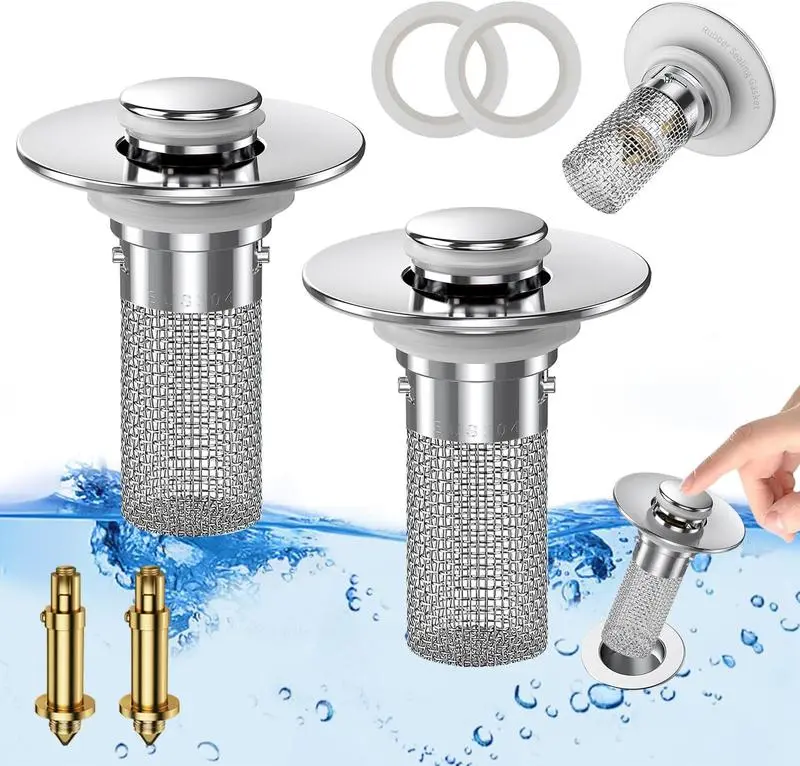 Modern Stainless Steel Rustproof Mesh Bathtub Drain Stopper with Bouncing Core, Brass Pop-Up Plug, High-Pressure Handheld Shower Head - For Pantry Food-Canning, Bathroom Use