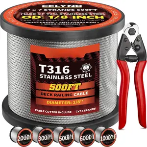 Stainless Steel  for Railing - 500FT 1/8" T316 Wire Rope  for Deck Railings System Kit