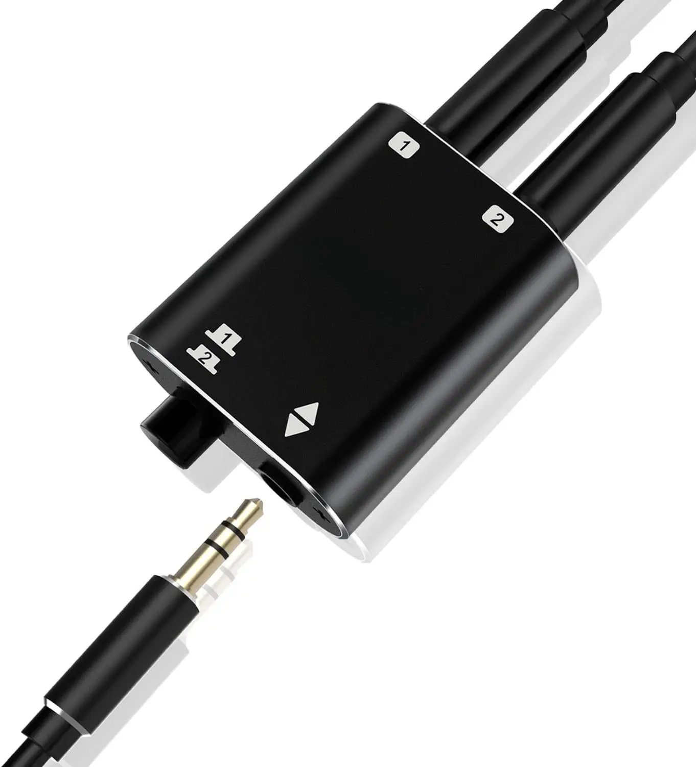 3.5mm Stereo Audio Switcher1 in 2 Out /2 in 1 Out with 3.5mm Audio , 2 Ports AUX Audio Speaker Selector for PC Phone Laptop Headphone