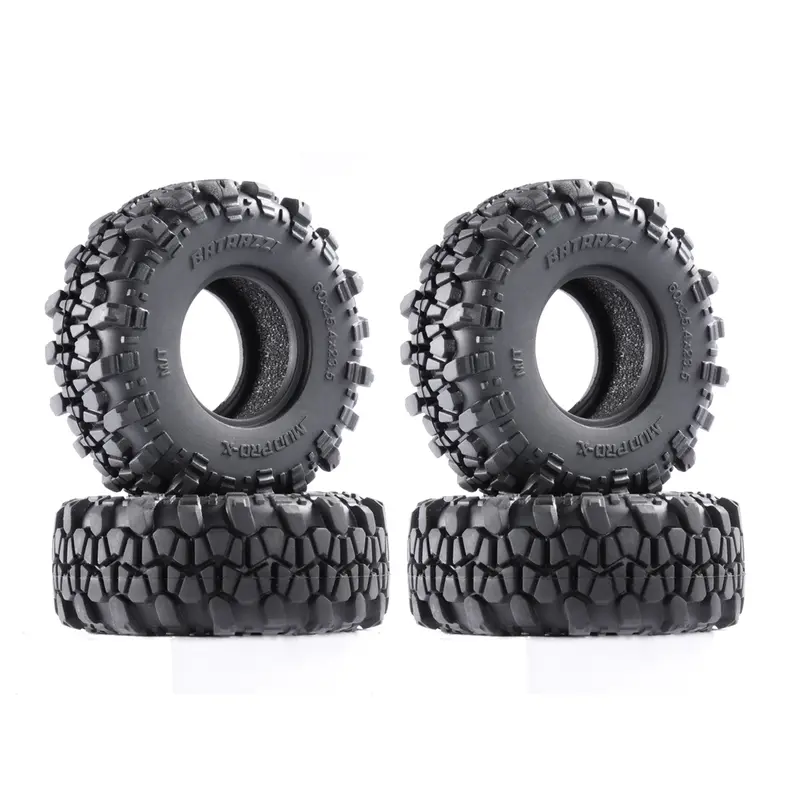 BATRAZZI Rubber Mud Pro-X 1.0" M/T V2 Soft Wheels RC Electric Toy Accessory Tires (4pcs, 60*23.5mm) - 1/18/24 Fit, 1/18 Crawlers, Wide Profile Makes Cars Look Rugged, Aggressive Grip, Boosts Crawler Cornering & Performance for Adults