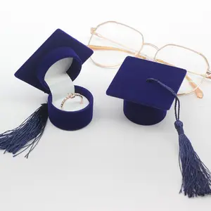 1pc exquisite graduation cap design gift box, black and blue graduation cap design, graduation badge jewelry box is very suitable for graduation season ring packaging, bachelor's cap jewelry box, graduation season mini engagement ring box