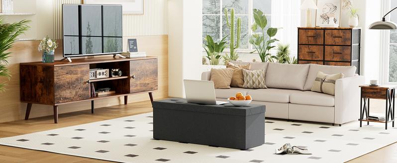 [LIVE] Storage Ottoman Bench, Folding Ottoman Stool, Storage Chest, End of Bed Bench, Padded Seat, Storage Bench with Seating for Bedroom, Living Room