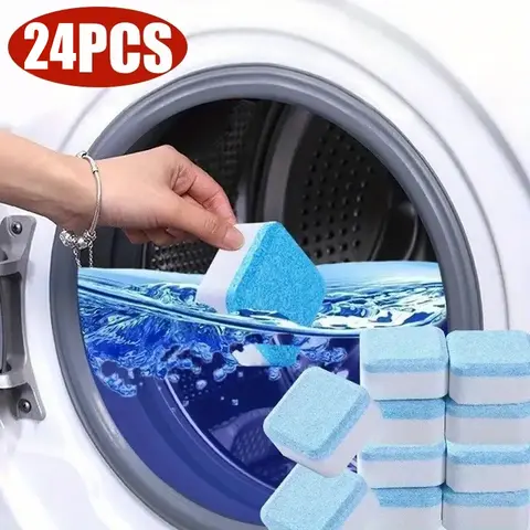 Lemon Active Washing Machine Cleaning Tabs - 24pcs 1-Year Bulk Pack, All-Purpose Descaling & Scrubbing Solution, Self-Cleansing Deodorizer for Front-Load & Top-Load Washers, Maintains Freshness, Cleans Rubber Gaskets & Tub, Removes Buildup
